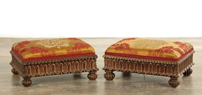 Lot 1598 - A PAIR OF REGENCY REOSEWOOD FOOTSTOOLS