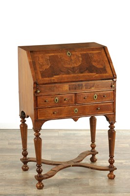 Lot 1545 - A WILLIAM AND MARY HERRING-BANDED FIGURED WALNUT MINIATURE BUREAU
