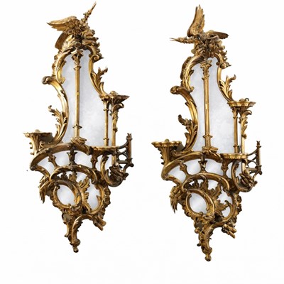 Lot 1638 - A PAIR OF 19TH CENTURY CHIPPENDALE STYLE HANGING MIRRORS