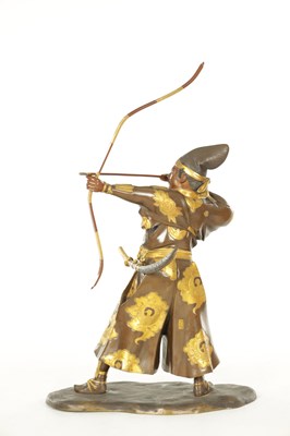Lot 426 - A CASED JAPANESE MEIJI PERIOD BRONZE AND MIXED METAL MIYAO FIGURE