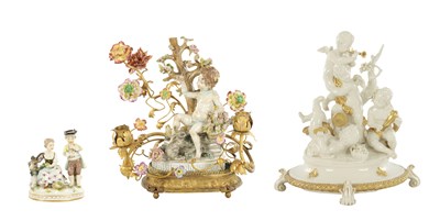 Lot 34 - TWO 19TH CENTURY CAPODIMONTE PORCELAIN FIGURAL GROUPS AND A ROYAL VIENNA FIGURE GROUP