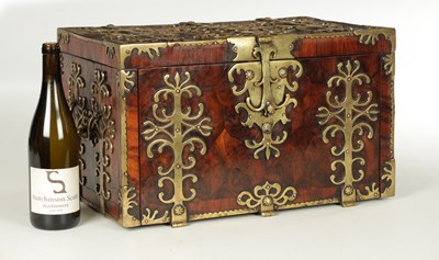 Lot 778 - A LARGE LATE 17TH CENTURY OYSTER CUT KINGWOOD VENEERED COFFRE FORT