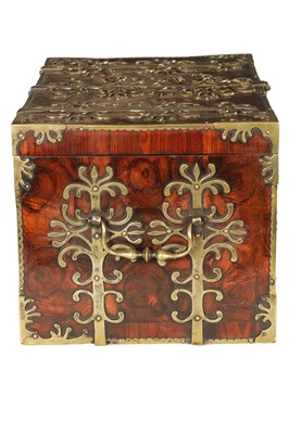 Lot 778 - A LARGE LATE 17TH CENTURY OYSTER CUT KINGWOOD VENEERED COFFRE FORT