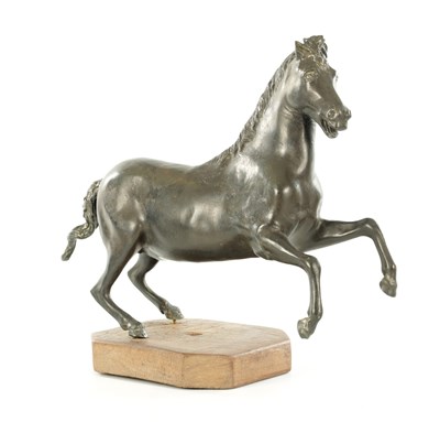 Lot 1036 - AN 18/19TH CENTURY LARGE BRONZE SCULPTURE OF A REARING HORSE IN THE MANNER OF PIETRO TACCO (1577-1640)