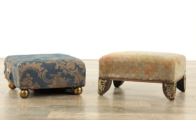Lot 1541 - A REGENCY PERIOD FOOT STOOL IN THE MANNER OF THOMAS HOPE TOGETHER WITH ANOTHER 19TH CENTURY FOOT STOOL