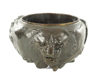 Lot 393 - A MEIJI PERIOD JAPANESE BRONZE JARDINIERE WITH ANIMAL MASKS