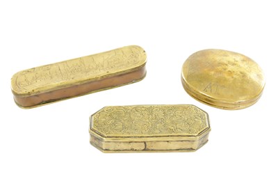 Lot 1085 - A COLLECTION OF THREE DUTCH 18TH CENTURY BRASS SNUFF BOXES