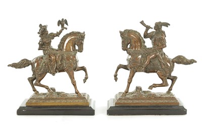 Lot 900 - A PAIR OF 18TH CENTURY GERMAN BRONZE EQUESTRIAN STATUETTES