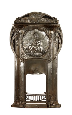 Lot 1609 - A 20TH CENTURY ART NOUVEAU CAST METAL FIRE SURROUND