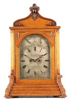 Lot 1444 - JOHNATHAN JAMES TOSEN, 64 KING WILLIAM STREET & LONDON BRIDGE STATION. A LATE 19TH CENTURY OAK DOUBLE FUSEE BRACKET CLOCK