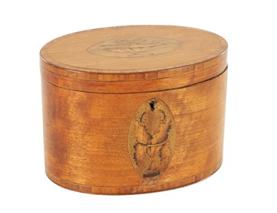 Lot 800 - A LATE 18TH CENTURY SATINWOOD OVAL TEA CADDY