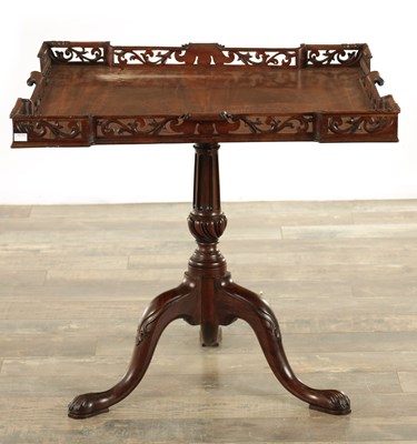 Lot 1503 - A 18TH CENTURY MAHOGANY CHIPPENDALE STYLE SILVER TABLE