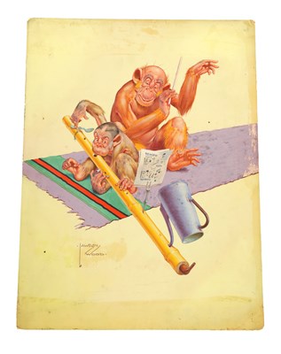 Lot 751 - ARR CLARENCE LAWSON WOOD RI ( BRITISH 1878 - 1957) AN ORIGINAL WATERCOLOUR AND INK CARICATURE ILLUSTRATION