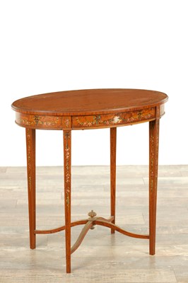 Lot 1509 - A 19TH CENTURY PAINTED SATINWOOD OVAL LAMP TABLE