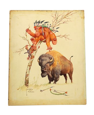Lot 758 - ARR CLARENCE LAWSON WOOD RI (BRITISH 1878 - 1957) AN ORIGINAL WATERCOLOUR AND INK CARICATURE ILLUSTRATION