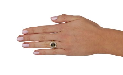 Lot 213 - A 14CT GOLD TOURMALINE AND DIAMOND SET RING