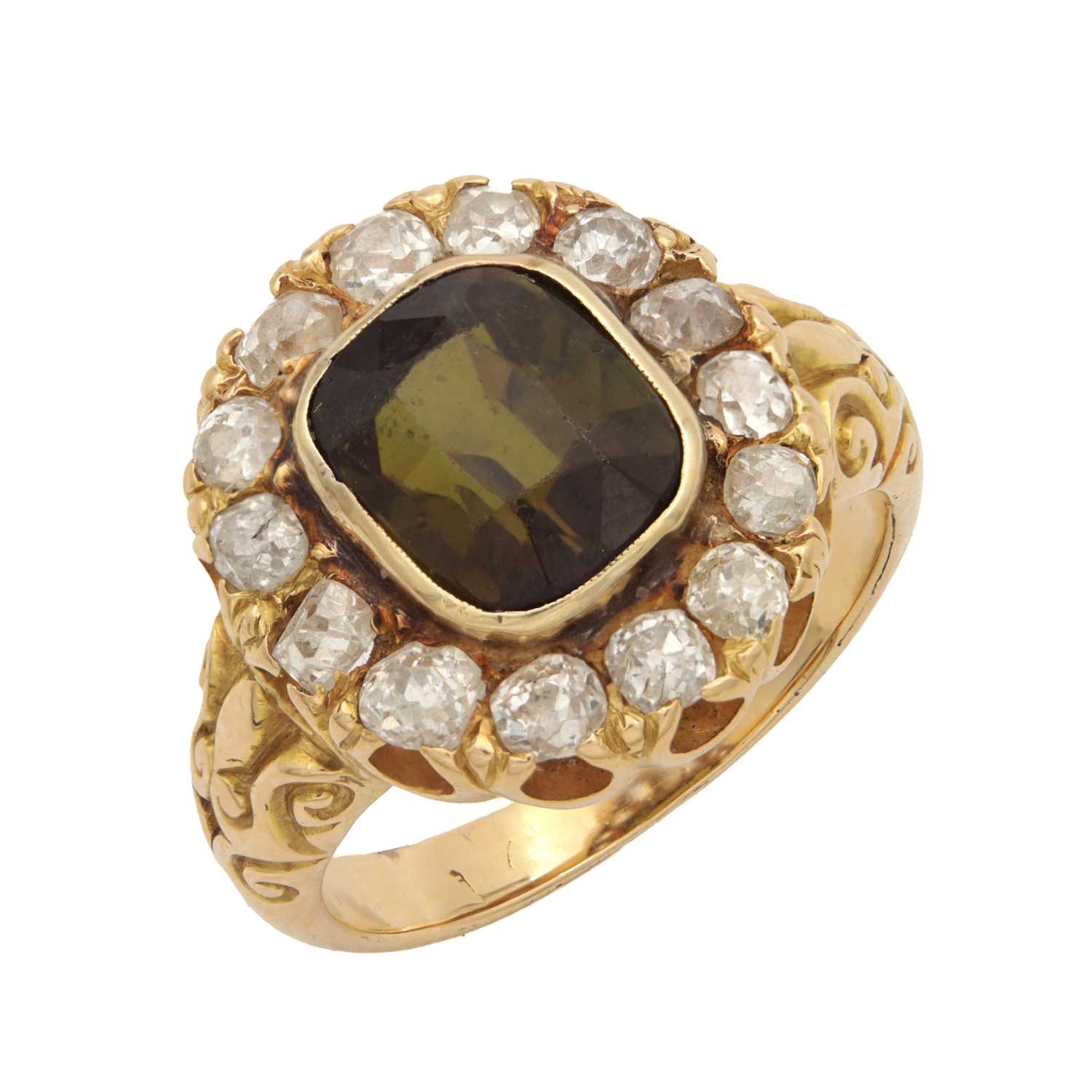 Lot 213 - A 14CT GOLD TOURMALINE AND DIAMOND SET RING