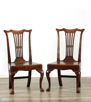 Lot 1524 - A PAIR OF GEORGE II WALNUT CHIPPENDALE STYLE SIDE CHAIRS