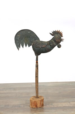 Lot 1002 - A 19TH CENTURY COPPER WEATHER VANE FORMED AS A COCKEREL