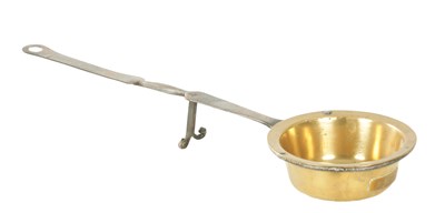 Lot 1061 - AN EARLY GEORGIAN BRASS AND IRON SKILLET