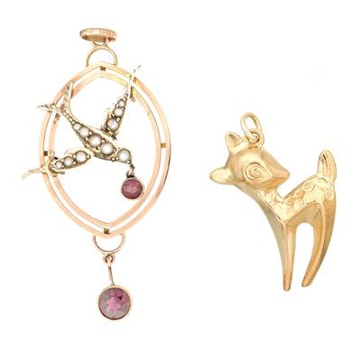 Lot 217 - A 9CT ROSE GOLD PENDANT AND A 9CT GOLD CHARM