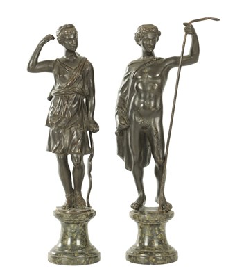 Lot 931 - A PAIR OF 19TH CENTURY FIGURAL BRONZE STATUES