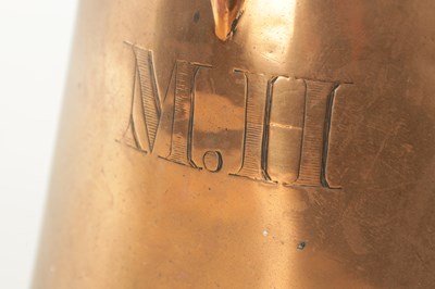 Lot 1122 - A LARGE LATE GEORGIAN SEAMED COPPER ALE JUG