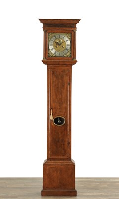 Lot 1307 - DANIEL QUARE, LONDON. A GEORGE I FIGURED WALNUT EIGHT DAY LONGCASE CLOCK