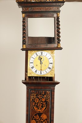 Lot 1399 - HENRY JONES IN YE TEMPLE. A FINE WILLIAM AND MARY PANELLED MARQUETRY OYSTER VENEERED 10" LONGCASE CLOCK