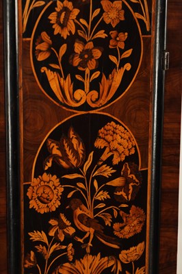 Lot 1399 - HENRY JONES IN YE TEMPLE. A FINE WILLIAM AND MARY PANELLED MARQUETRY OYSTER VENEERED 10" LONGCASE CLOCK