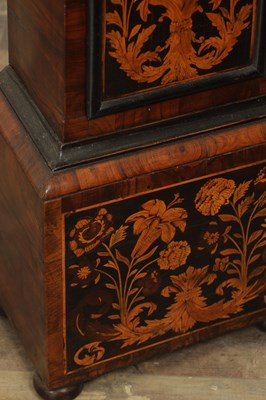 Lot 1399 - HENRY JONES IN YE TEMPLE. A FINE WILLIAM AND MARY PANELLED MARQUETRY OYSTER VENEERED 10" LONGCASE CLOCK