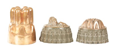 Lot 1091 - THREE 19TH CENTURY COOPER AND TIN JELLY MOULDS