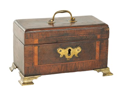 Lot 809 - A GEORGE III MINIATURE INLAID MAHOGANY TEA CADDY