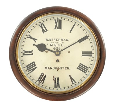 Lot 1454 - W. MC. FERRAN, VICTORIA STREET, M.S.& L. 424, MANCHESTER. A 19TH CENTURY MAHOGANY 12" FUSEE RAILWAY WALL CLOCK