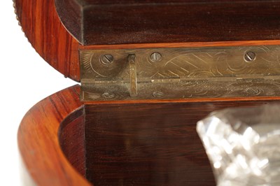 Lot 1108 - A FINE 19TH CENTURY INLAID KINGWOOD AND OROMLU MOUNTED SERPENTINE SHAPED DECANTER BOX