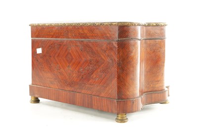 Lot 1108 - A FINE 19TH CENTURY INLAID KINGWOOD AND OROMLU MOUNTED SERPENTINE SHAPED DECANTER BOX