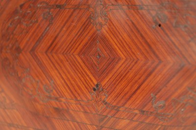 Lot 1108 - A FINE 19TH CENTURY INLAID KINGWOOD AND OROMLU MOUNTED SERPENTINE SHAPED DECANTER BOX