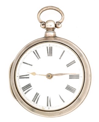 Lot 1202 - C.F. LEWNS, RYE. A LARGE EARLY 19TH CENTURY SILVER PAIR CASED POCKET WATCH