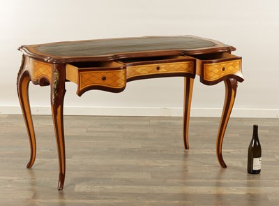 Lot 1486 - A 19TH CENTURY FRENCH SATINWOOD AND MAHOGANY ORMOLU MOUNTED WRITING TABLE