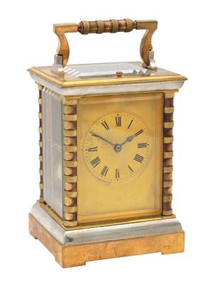 Lot 1407 - A LATE 19TH CENTURY FRENCH BRASS REPEATING CARRIAGE CLOCK