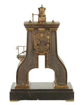 Lot 1440 - A LATE 19TH CENTURY GILT BRASS AND BRONZE FRENCH INDUSTRIAL AUTOMATON MANTEL CLOCK