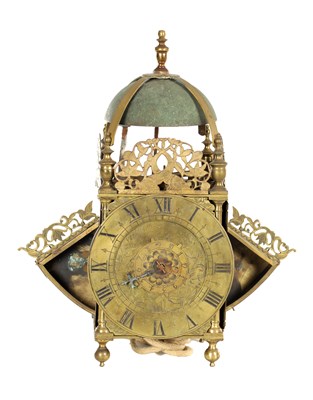 Lot 1300 - WILLIAM MILLING, ISLINGTON. A LATE 17TH CENTURY WINGED BRASS LANTERN CLOCK WITH ALARM