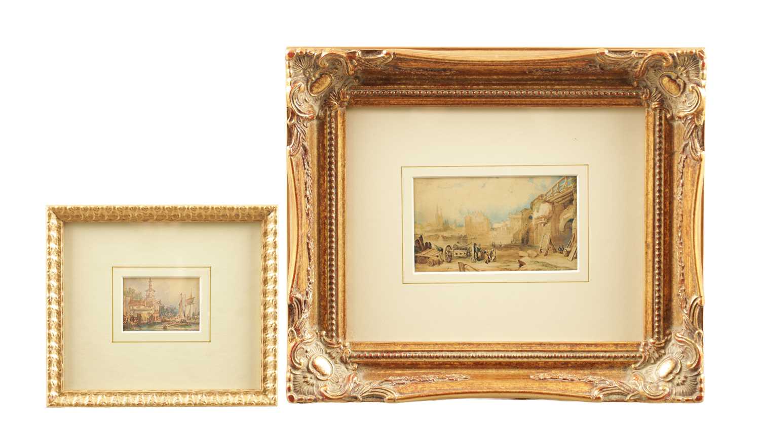 Lot 706 - ATT. CLARKSON FREDERICK STANFIELD (BRITISH 1793 - 1867) A 19TH CENTURY WATERCOLOUR WITH ANOTHER ATT. WATERCOLOUR