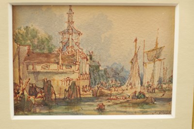 Lot 706 - ATT. CLARKSON FREDERICK STANFIELD (BRITISH 1793 - 1867) A 19TH CENTURY WATERCOLOUR WITH ANOTHER ATT. WATERCOLOUR