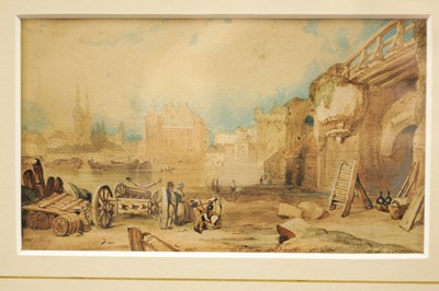 Lot 706 - ATT. CLARKSON FREDERICK STANFIELD (BRITISH 1793 - 1867) A 19TH CENTURY WATERCOLOUR WITH ANOTHER ATT. WATERCOLOUR