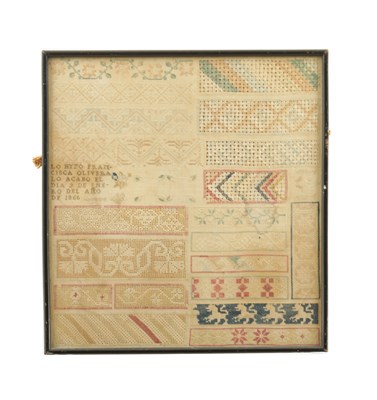 Lot 742 - FRANCISCA OLIVERA (1866) A MID 19TH CENTURY MEXICAN NEEDLEWORK SAMPLER