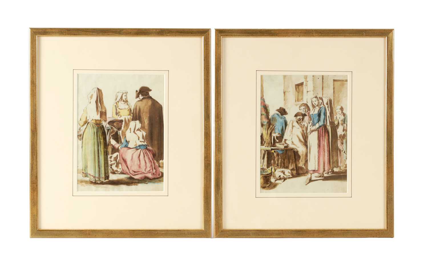 Lot 689 - PIETRO LONGHI (ITALIAN 1701 - 1785) A PAIR OF 18TH CENTURY WATERCOLOUR AND INK