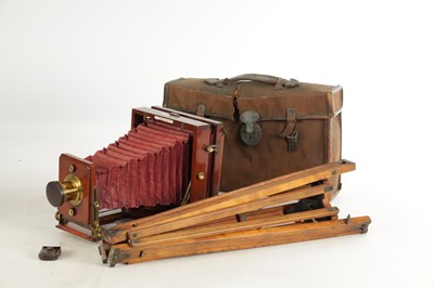 Lot 1004 - A LANCASTER INSTANOGRAPH HALF PLATE MAHOGANY AND BRASS CAMERA
