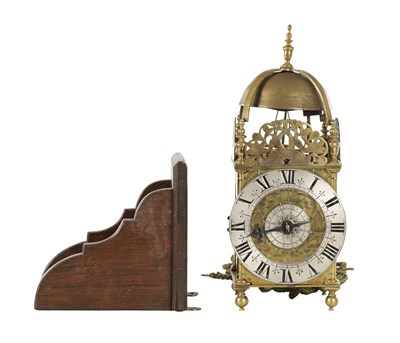 Lot 1280 - THOMAS WHEELER, NEURE (NEAR) THE FRENCH CHURCH. A 17TH CENTURY BRASS LANTERN CLOCK WITH BALANCE WHEEL ESCAPEMENT