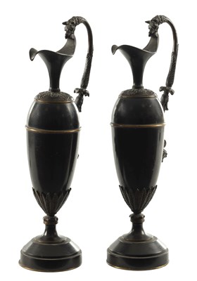 Lot 1025 - A PAIR OF 19TH CENTURY FRENCH PATINATED BRONZE AND GILT BRONZE URNS ATTRIBUTED TO CLAUDE GALLE